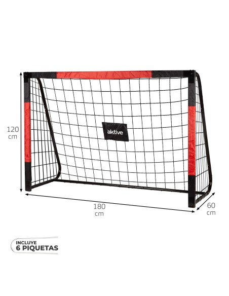 Baliza de futebol de aço 180x60x120 cm com rede resistente e 6 pinos