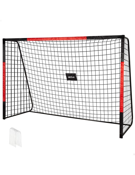 Baliza de futebol de aço 300x120x200 cm com rede resistente e 7 pinos