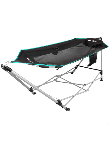 Rede de acampamento dobrável 265x78x80 cm preta com porta-copos