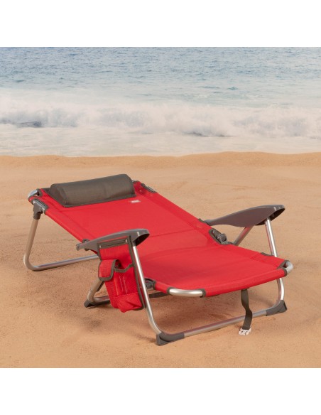 Cadeira de praia baixa XL multiposição 51x45x76 cm vermelha com bolso e almofada
