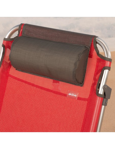 Cadeira de praia baixa XL multiposição 51x45x76 cm vermelha com bolso e almofada