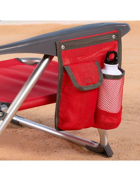 Cadeira de praia baixa XL multiposição 51x45x76 cm vermelha com bolso e almofada