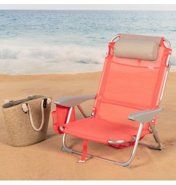 Cadeira de praia baixa multiposições 50x45x75 cm coral 2
