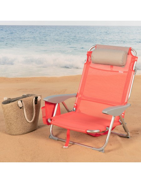 Cadeira de praia baixa multiposições 50x45x75 cm coral