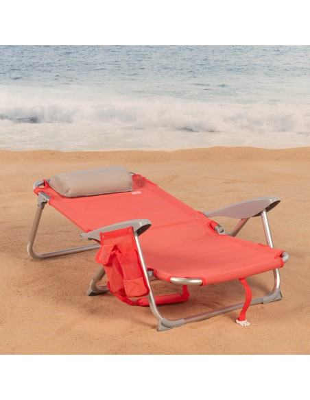Cadeira de praia baixa multiposições 50x45x75 cm coral