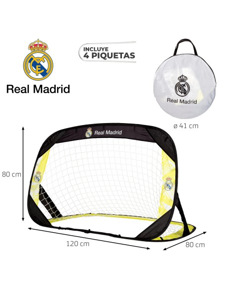Real Madrid Portería pop-up 4 en 1 con 4 piquetas 120x80x80 cm