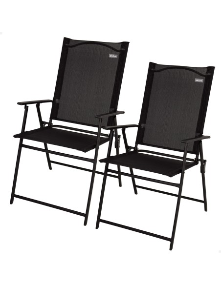 Pacote de 2 cadeiras de jardim dobráveis finas, 47x64x95 cm, pretas, com braços