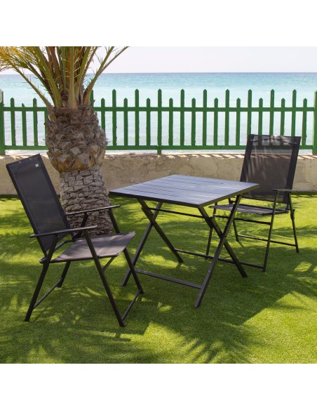 Pacote de 2 cadeiras de jardim dobráveis finas, 47x64x95 cm, pretas, com braços