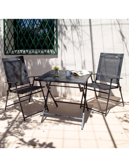 Pacote de 2 cadeiras de jardim dobráveis finas, 47x64x95 cm, pretas, com braços