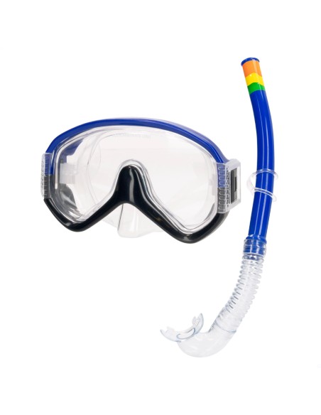 Conjunto de snorkel e óculos de mergulho azul/preto para adultos