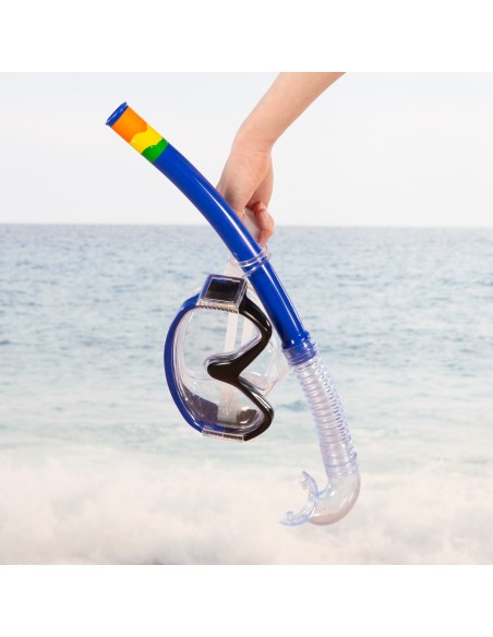 Conjunto de snorkel e óculos de mergulho azul/preto para adultos