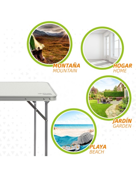 Mesa de campismo dobrável branca