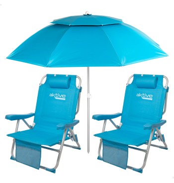 Pack 2 cadeiras mochila azul guarda-sol 200 cm