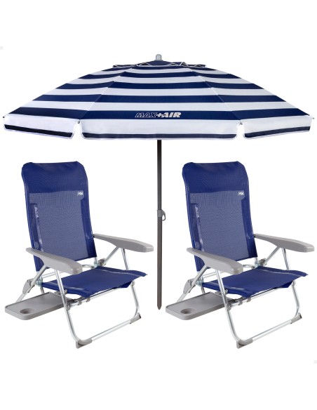 Pack 2 cadeiras azul marinho com mesa + guarda-sol 220 cm