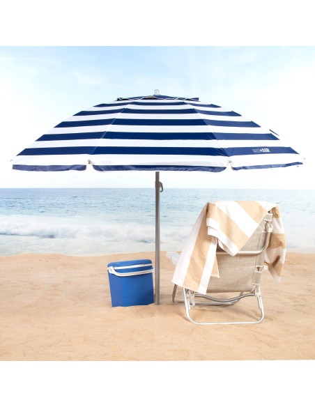 Pack 2 cadeiras azul marinho com mesa + guarda-sol 220 cm