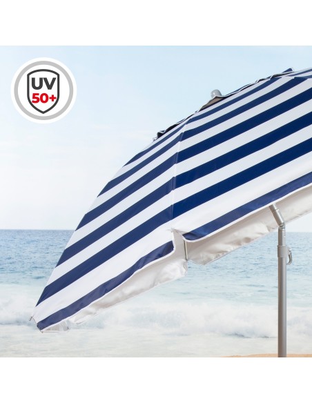 Pack 2 cadeiras azul marinho com mesa + guarda-sol 220 cm