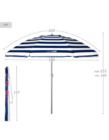 Pack 2 cadeiras azul marinho com mesa + guarda-sol 220 cm