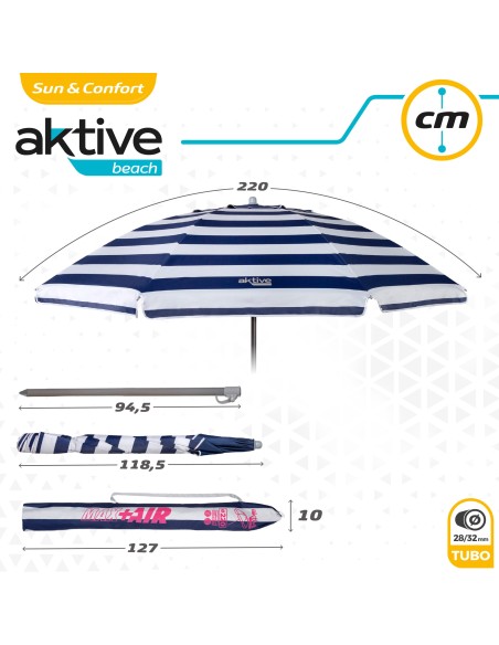 Pack 2 cadeiras azul marinho com mesa + guarda-sol 220 cm