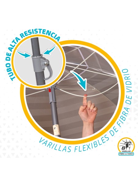 Pack 2 cadeiras azul marinho + guarda-sol 200 cm riscas
