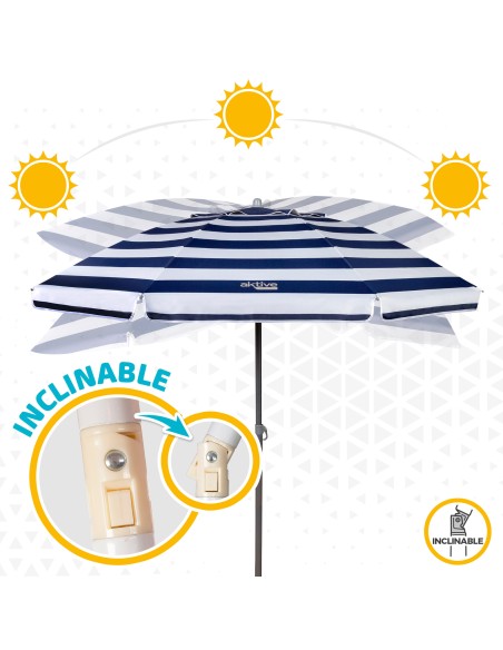 Pack 2 cadeiras azul marinho + guarda-sol 200 cm riscas