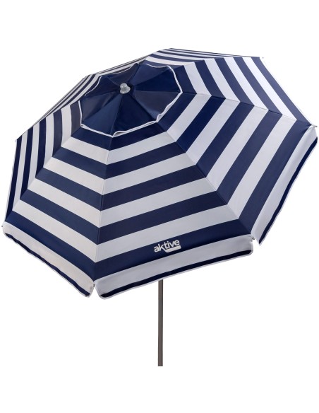 Pack 2 cadeiras azul marinho + guarda-sol 200 cm riscas