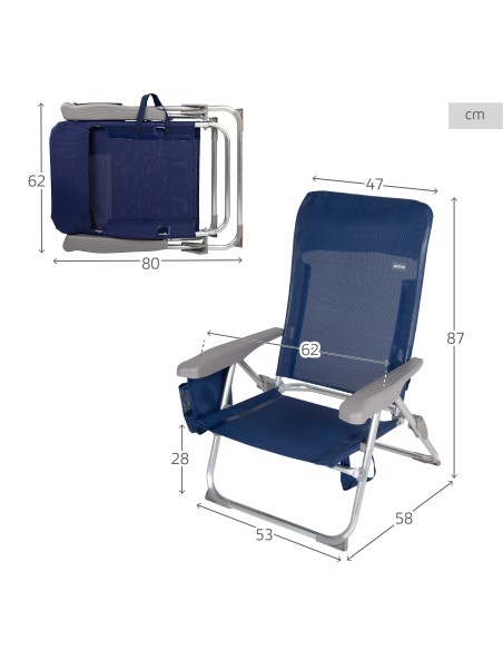 Pack 2 cadeiras azul marinho + guarda-sol 200 cm riscas