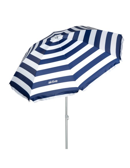 Pack 2 cadeiras azul marinho + guarda-sol 180 cm riscas | Aktive