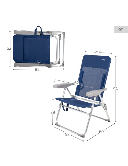 Pack 2 cadeiras azul marinho + guarda-sol 180 cm riscas | Aktive
