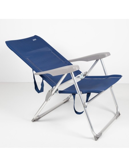 Pack 2 cadeiras azul marinho + guarda-sol 180 cm riscas | Aktive