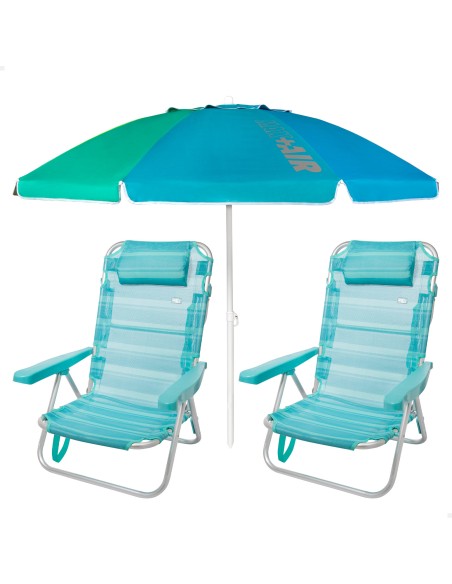 Pack 2 cadeiras mochila turquesa + guarda-sol 200 cm | Aktive