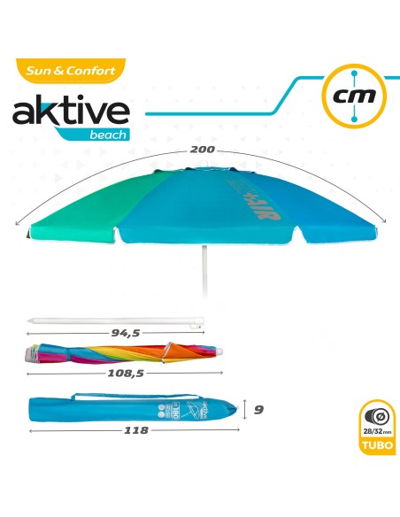 Pack 2 cadeiras mochila turquesa + guarda-sol 200 cm | Aktive