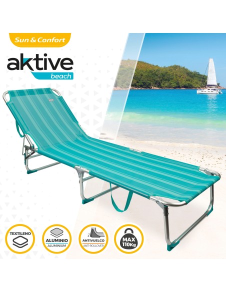 Pack 2 espreguiçadeiras turquesa + guarda-sol 220 cm | Aktive