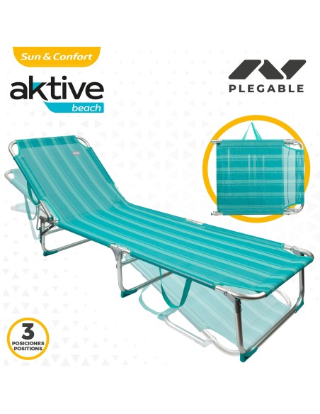Pack 2 espreguiçadeiras turquesa + guarda-sol 220 cm | Aktive