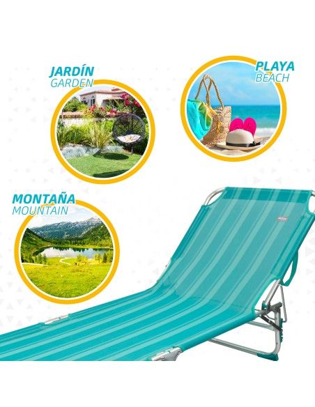 Pack 2 espreguiçadeiras turquesa + guarda-sol 220 cm | Aktive