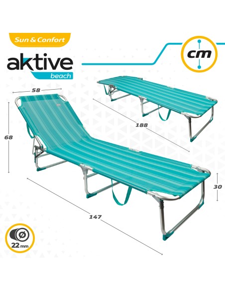 Pack 2 espreguiçadeiras turquesa + guarda-sol 220 cm | Aktive