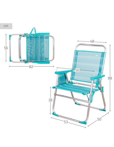 Pack 2 cadeiras turquesa com bolso + guarda-sol 180 cm | Aktive