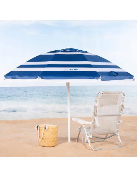 Pack 2 cadeiras azul + guarda-sol riscado 200 cm | Aktive