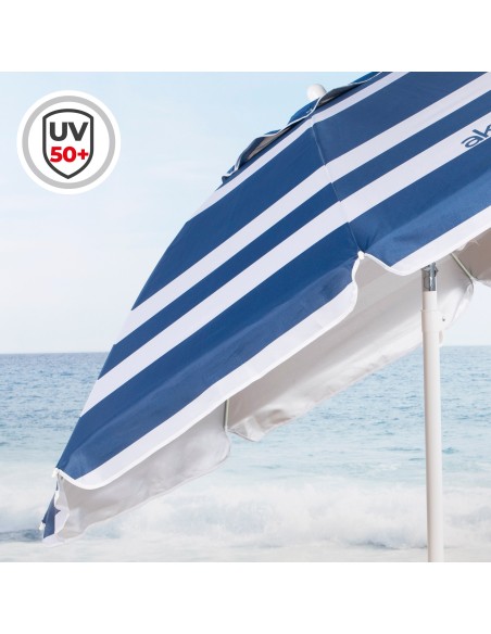Pack 2 cadeiras azul + guarda-sol riscado 200 cm | Aktive