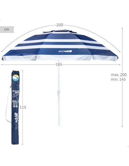 Pack 2 cadeiras azul + guarda-sol riscado 200 cm | Aktive