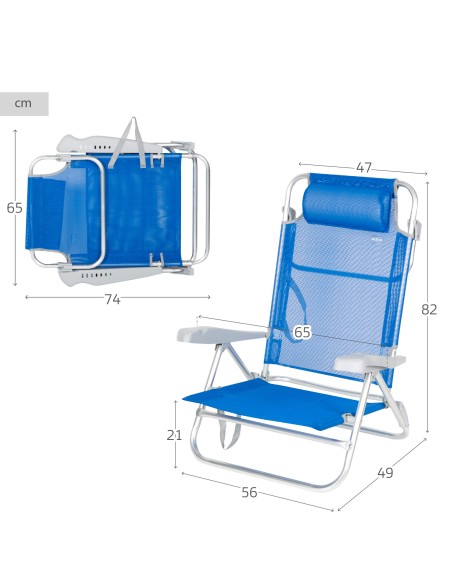 Pack 2 cadeiras azul + guarda-sol riscado 200 cm | Aktive