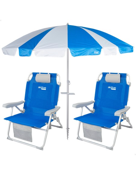 Pack 2 cadeiras mochila XXL + guarda-sol 220 cm