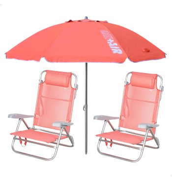 Pack 2 cadeiras mochila coral + guarda-sol 200 cm | Aktive