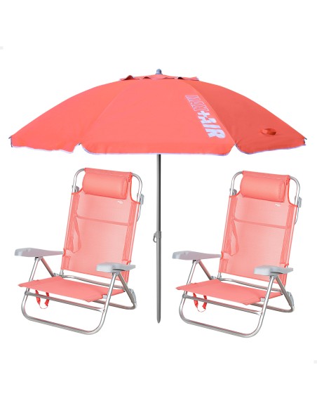 Pack 2 cadeiras mochila coral + guarda-sol 200 cm | Aktive