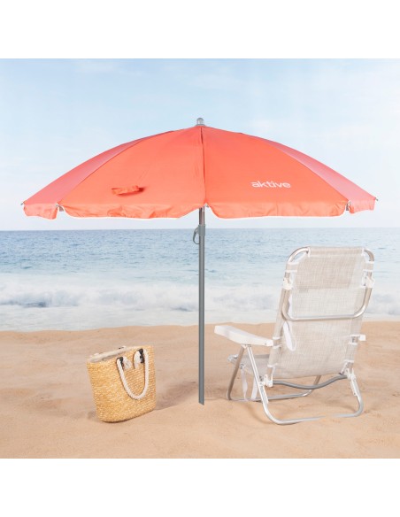Pack 2 cadeiras baixas fixas coral + guarda-sol 180 cm