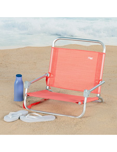 Pack 2 cadeiras baixas fixas coral + guarda-sol 180 cm