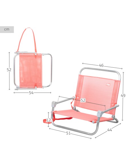 Pack 2 cadeiras baixas fixas coral + guarda-sol 180 cm