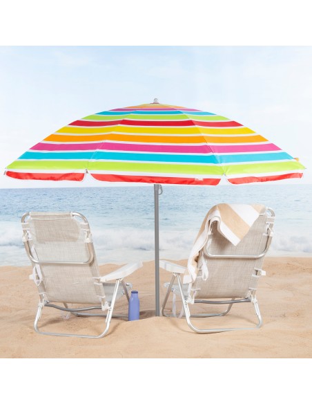 Pack 2 espreguiçadeiras bege + guarda-sol 220 cm multicolorido | Aktive