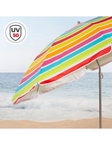 Pack 2 espreguiçadeiras bege + guarda-sol 220 cm multicolorido | Aktive
