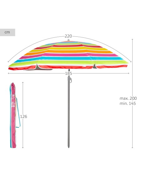 Pack 2 espreguiçadeiras bege + guarda-sol 220 cm multicolorido | Aktive