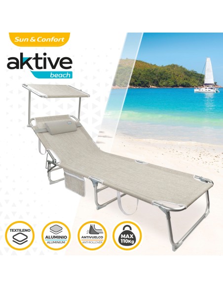 Pack 2 espreguiçadeiras bege + guarda-sol 220 cm multicolorido | Aktive